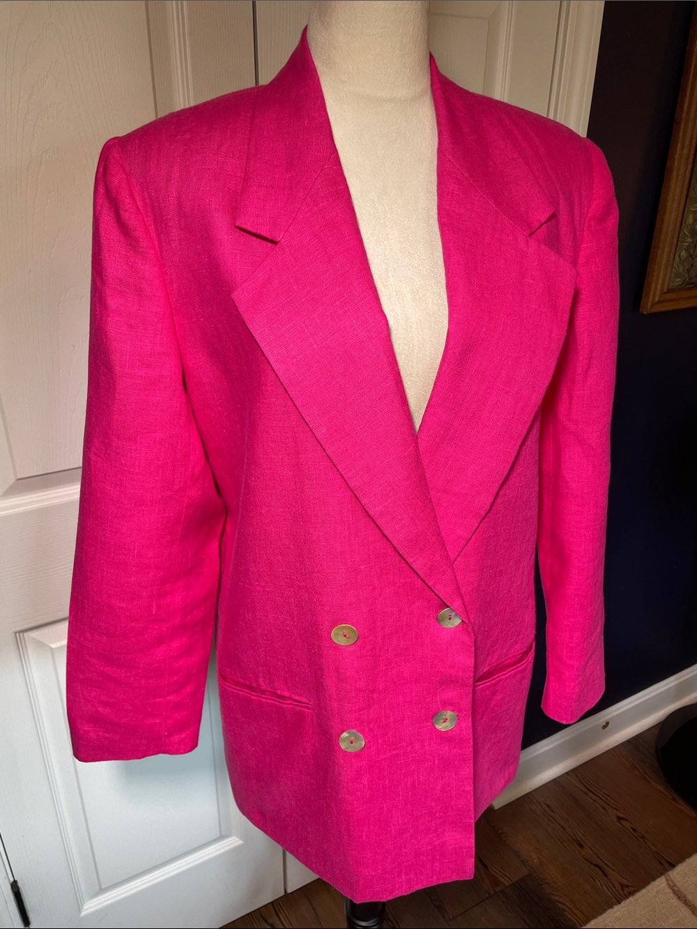 Signature Expressions Linen Double-Breasted‎ Fuchsia Blazer Size 8
